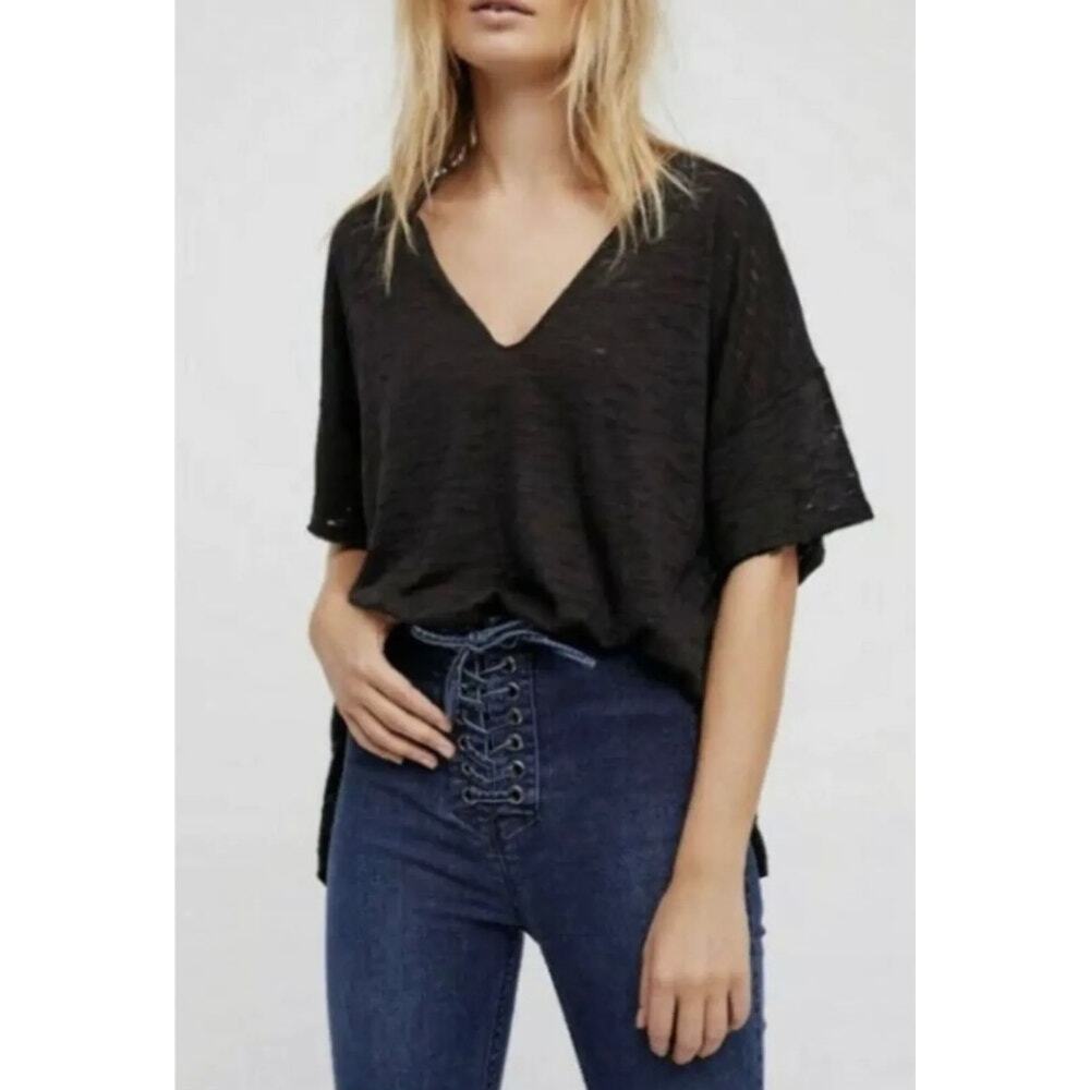 We The Free Maddie Oversized Burnout Black Tee